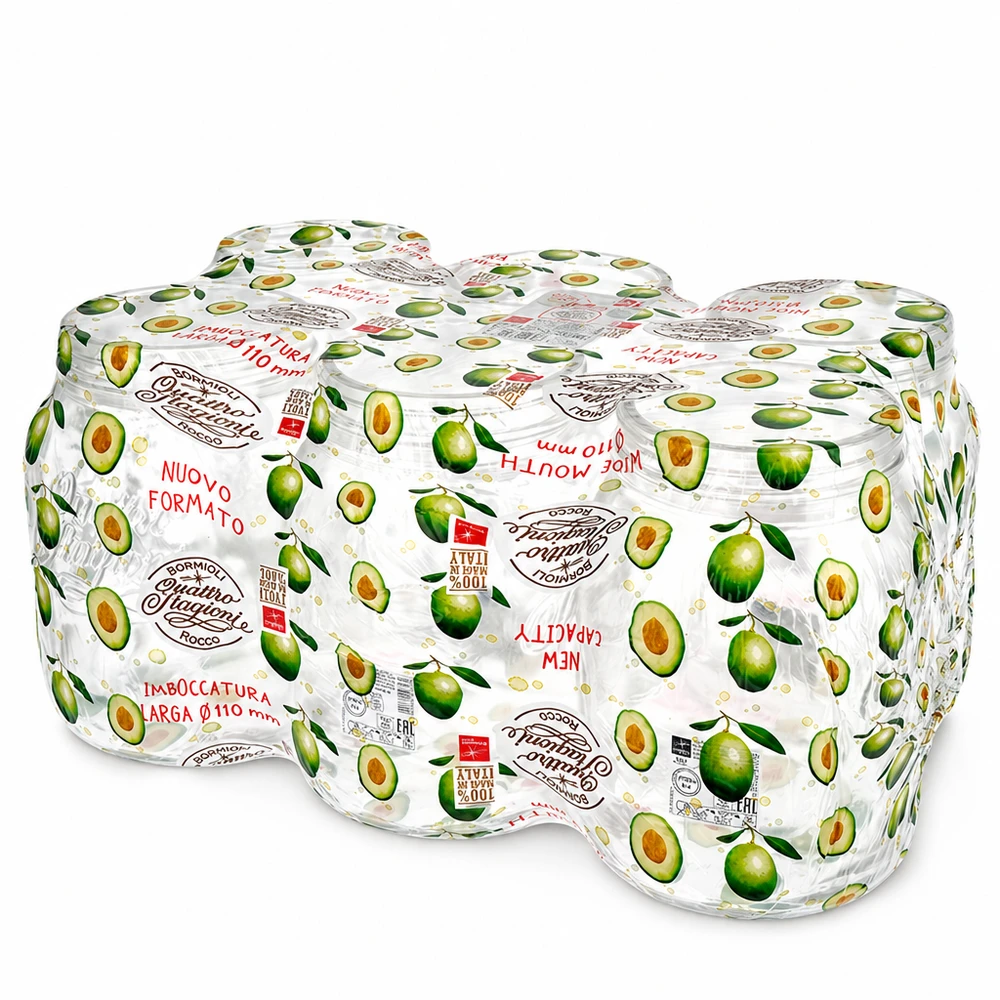 2000ml Verre rond 'Quattro Stagioni' QS110mm Quattro Stagioni Pot ménager 2000ml avec décor Avocado Pot de conservation pour la cuisine et les provisions