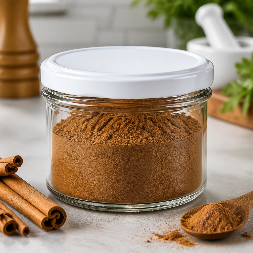 Bocal de 225ml rempli de cannelle en poudre montre une utilisation pratique pour les épices et les provisions de cuisine