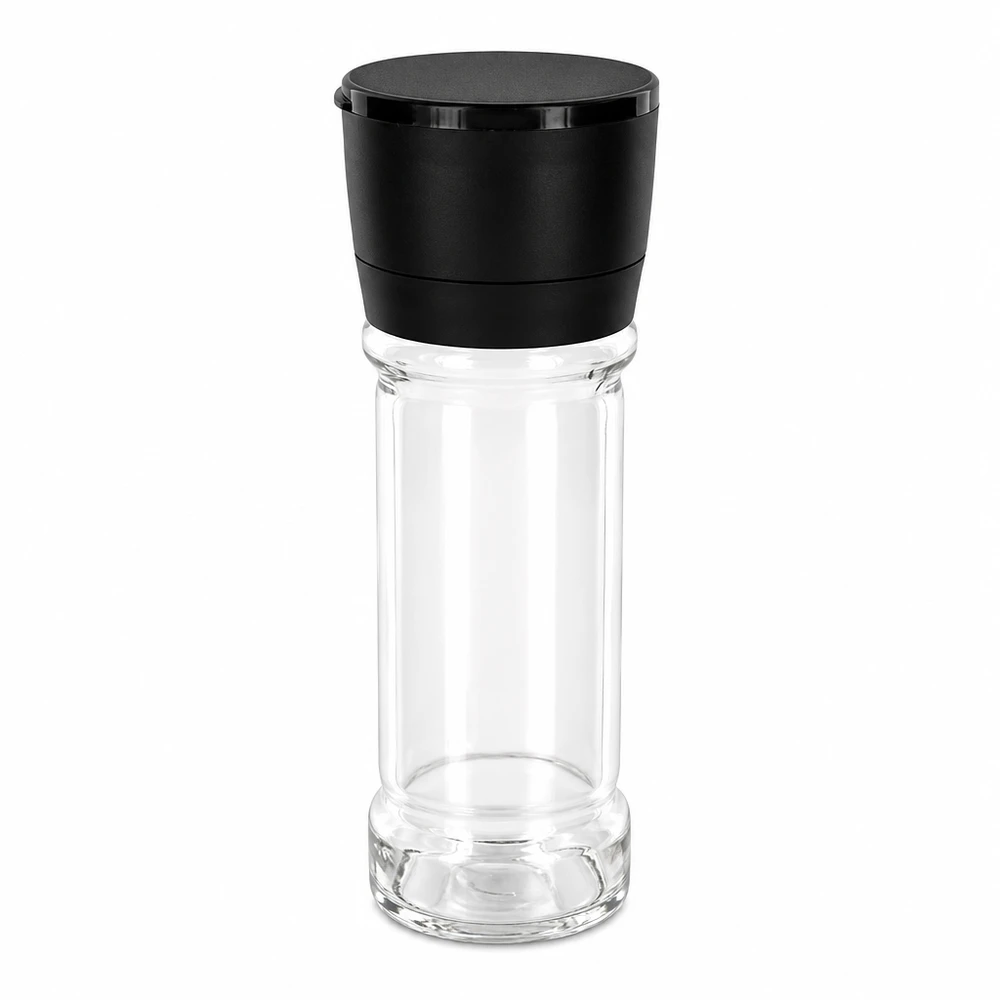 Pot à sel/épices 100 ml avec moulin Vario noir Pot à sel et à épices de 100 ml avec moulin noir Vario en verre transparent