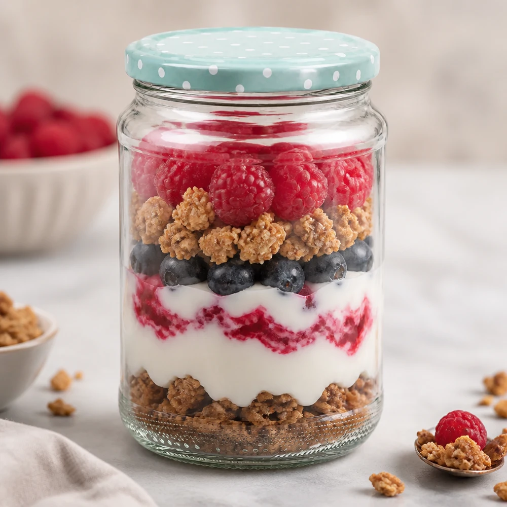 375ml Verre rond à dessert stratifié Yaourt Baies Muesli BasicSeal Couvercle menthe points Verre à dessert Parfait Verre de réserve