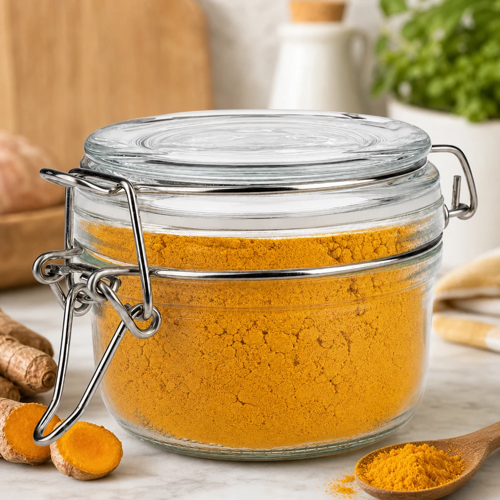 Pot de réserve 100ml type S avec fermeture à étrier UN.. Bocal de stockage hermétique de 100 ml avec anse métallique, parfait pour le curcuma et autres épices en poudre