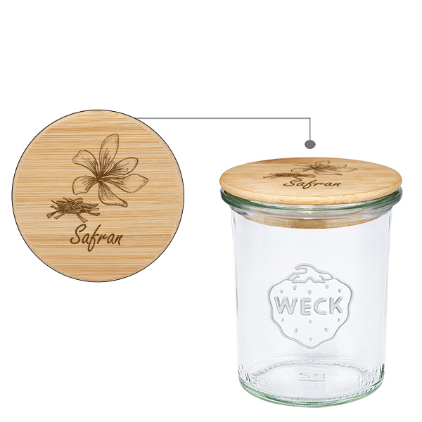 Coffret en bois « Safran » avec bordure à picots WECK 160 ml