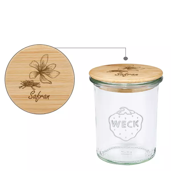 Coffret en bois « Safran » avec bordure à picots WECK 160 ml