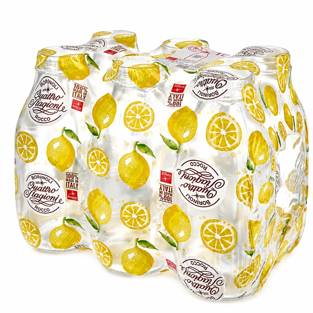 1000ml Bouteille en verre "Quattro Stagioni" QS56mm Bormioli Rocco Quattro Stagioni Bouteille à col large 1000ml avec motif citron Pack de 6 bocaux Italie