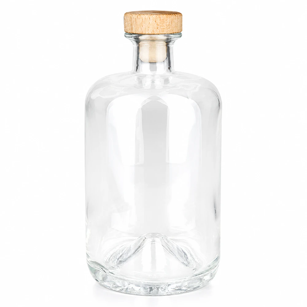 Bouteille en verre Sofia de 700 ml avec bouchon à poignée en bois UNiTWIST transparent vide sur fond blanc