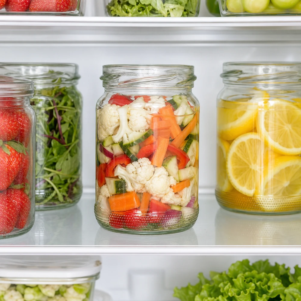 UNiTWIST Runda110 Bocal rond 110ml TO48 avec légumes dans le réfrigérateur pour la conservation des aliments