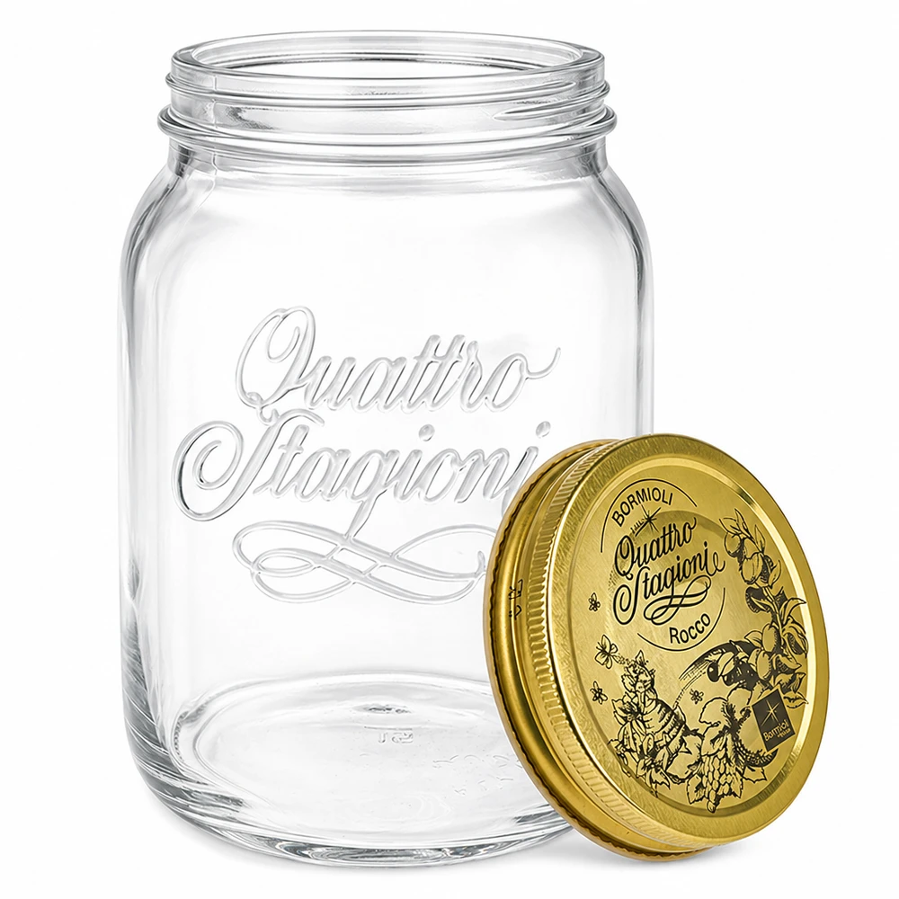 2000ml verre rond "Quattro Stagioni" avec couvercle Quattro Stagioni Pot de conservation 2L avec couvercle doré décoratif - pot de conservation italien pour confitures et conserves