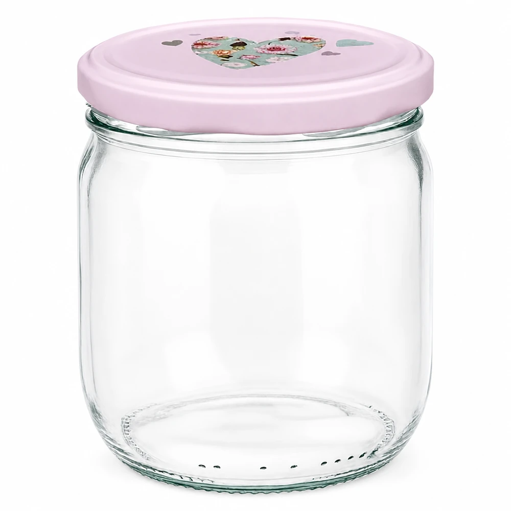 Pot rond 425 ml + couvercle BasicSeal cur rose UNiTWIST 425ml Rundglas mit rosa BasicSeal Deckel mit Herzmotiv - hochwertiges Einmachglas für Küche und Vorratshaltung