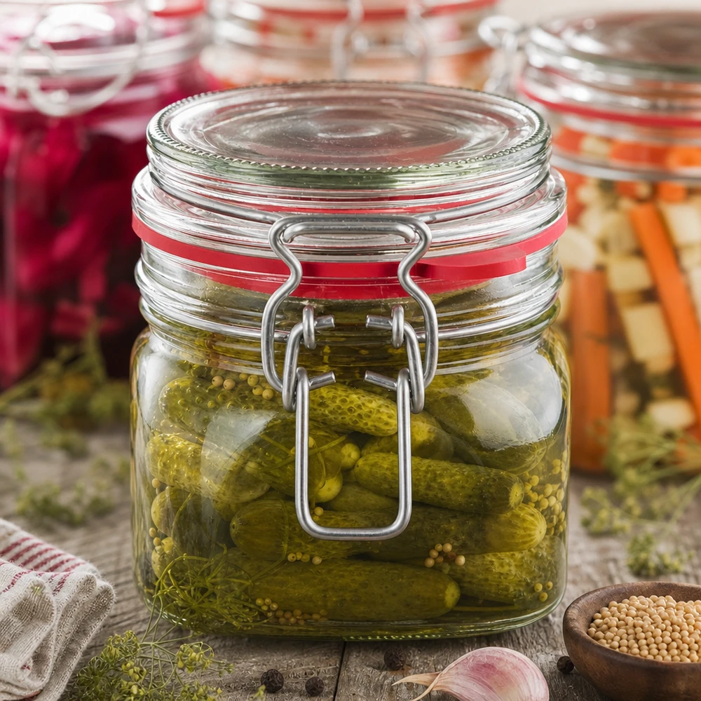 Bocal de conservation de 370 ml, type G, avec bouchon à clip UN.. Bocal de 370 ml avec fermeture à étrier, parfait pour conserver les cornichons et les légumes.