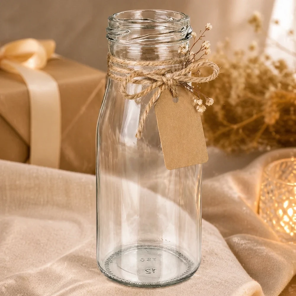 150ml Bouteille sans bouchon (TO43) UNiTWIST UNiTWIST Bottle150 Bouteille en verre 150ml TO43 pas de vis vide avec corde de jute et pendentif décor rustique