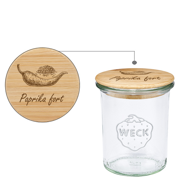 Paire en bois « Paprika fort » avec verre plongeant WECK 1 Paire en bois « Paprika fort » avec verre plongeant WECK 1