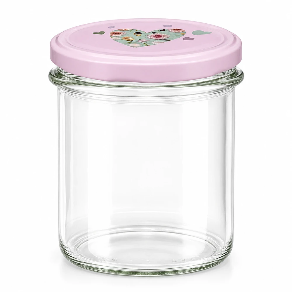 350ml bocal avec couvercle rose BasicSeal motif coeur bocal vide transparent