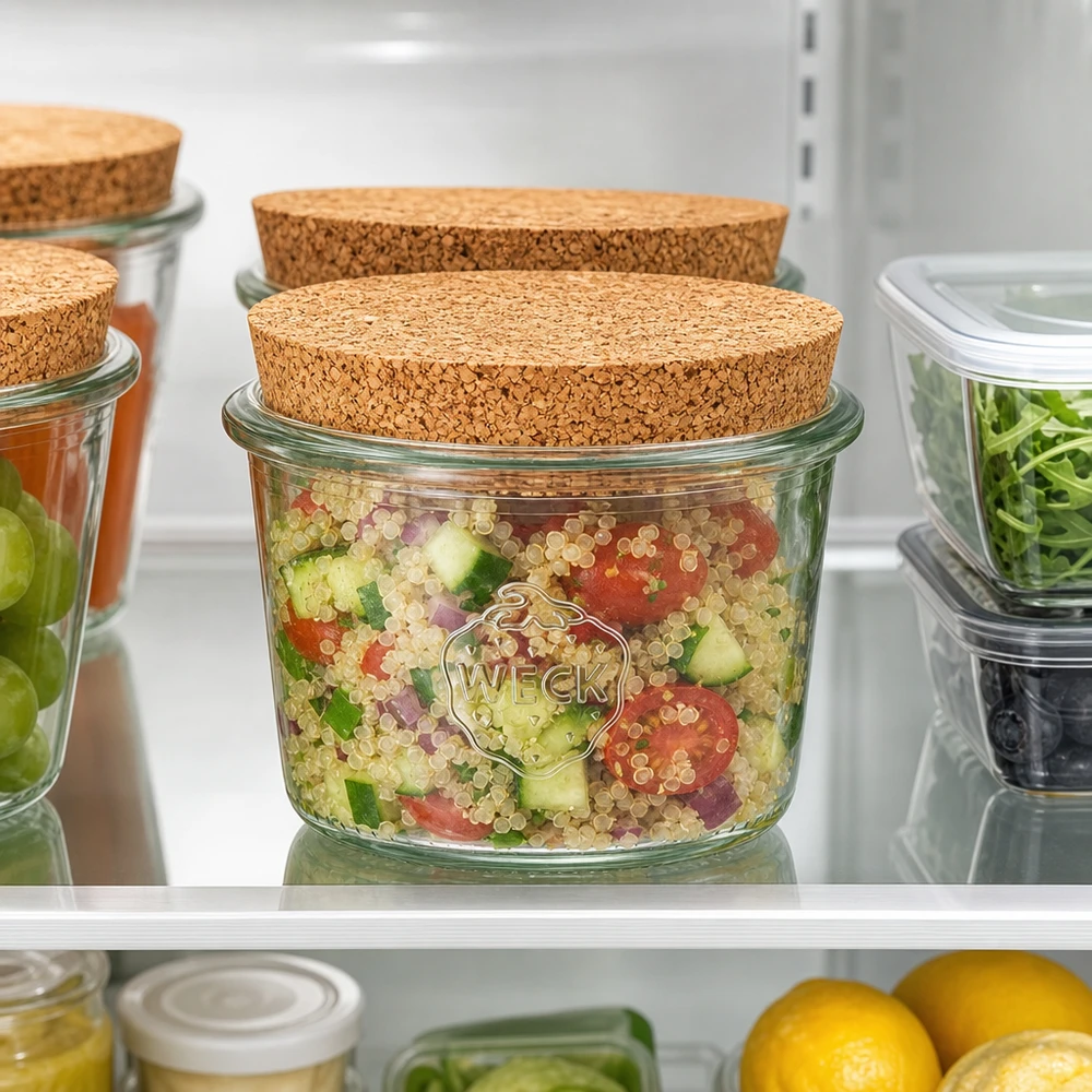 80ml bocal conique WECK RR60 avec bouchon nature WECK Pot renversé 80ml RR60 avec bouchon dans le réfrigérateur pour la conservation de la salade de quinoa et des aliments frais