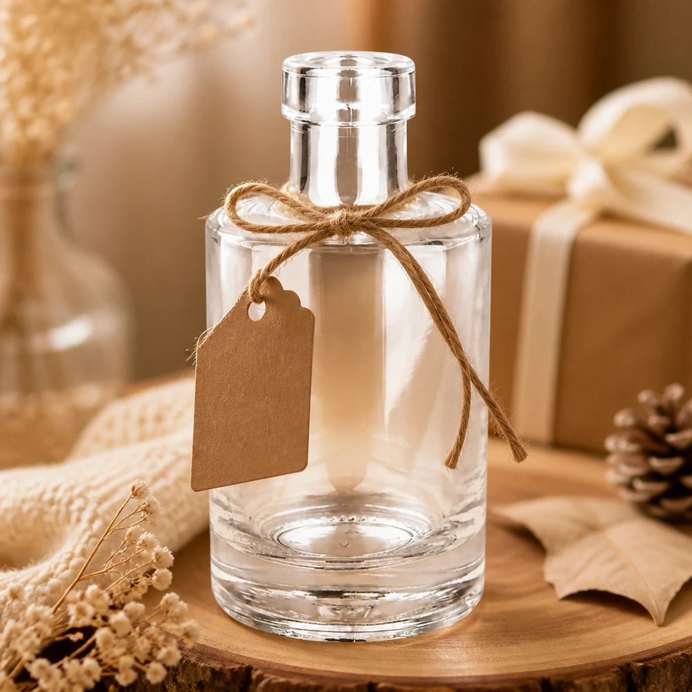 Bouteille Marie en verre 200 ml « » sans bouchon UNiTWIST® Glasflasche Marie 200ml leer dekorativ mit Geschenkanhänger rustikale Herbstdeko mit Tannenzapfen und warmer Atmosphäre