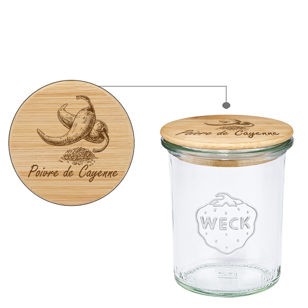 Boîte en bois « Poivre de Cayenne » avec verre WECK à pied Boîte en bois « Poivre de Cayenne » avec verre WECK à pied