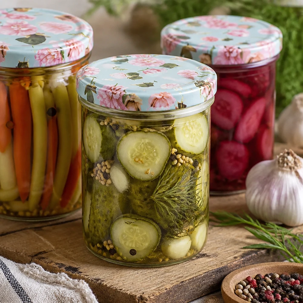 Verres de 435 ml + couvercle BasicSeal fleur menthe UNiTWIST 435ml Sturzgläser mit Blumendeckel mint für eingelegte Gurken Gemüse Pickles Einmachen Konservieren Küche