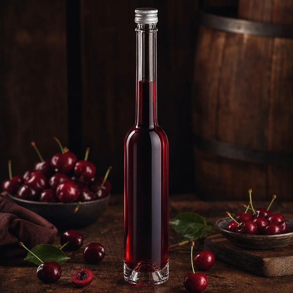 Bouteille en verre 100 ml « Toni » sans bouchon à vis UNiTWIST® Bouteille en verre Toni de 100 ml avec bouchon à vis argenté - idéale pour les liqueurs de cerise et de fruits faites maison