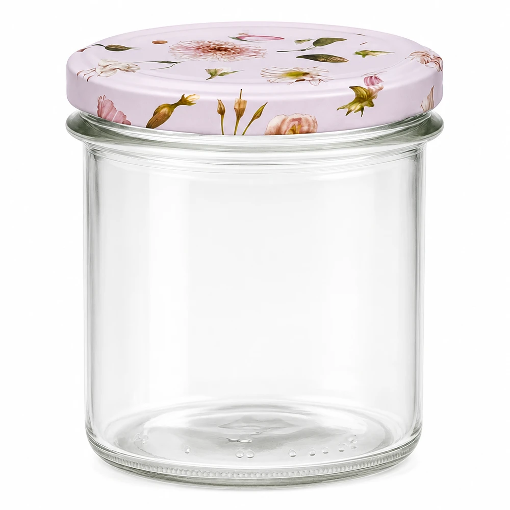 Pot de 350 ml avec couvercle à fleurs roses BasicSeal Pot de conservation transparent Pot de confiture Pot de stockage