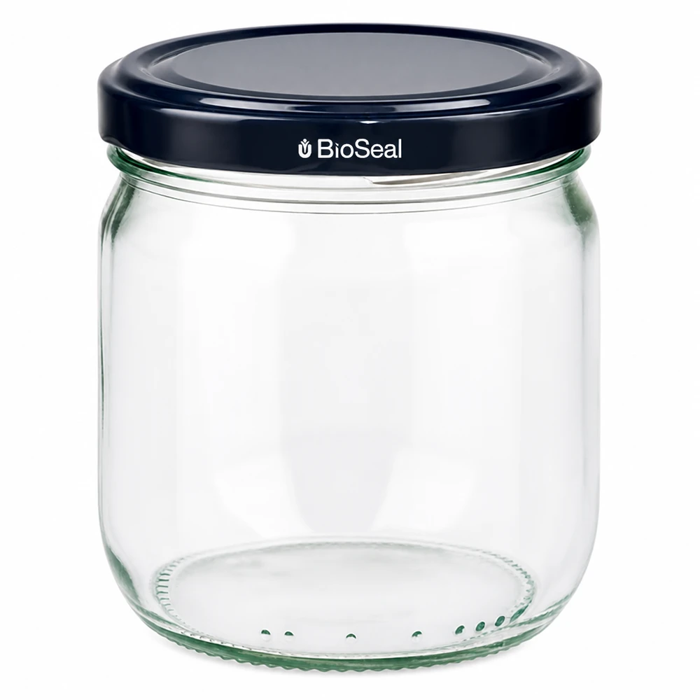 425ml Verre rond avec couvercle BasicSeal noir UNiTWIST 425ml bocal rond avec couvercle noir BasicSeal, bocal vide en verre clair pour la conservation et le stockage