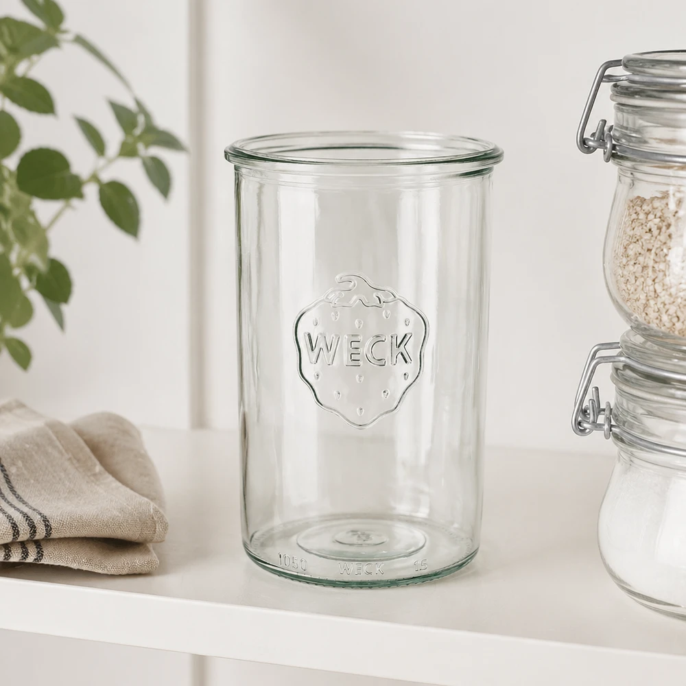 Bocal en verre WECK RR100 de 1 000 ml WECK Pot renversé 1000ml RR100 en verre transparent avec logo WECK pour la mise en conserve et le stockage dans la cuisine