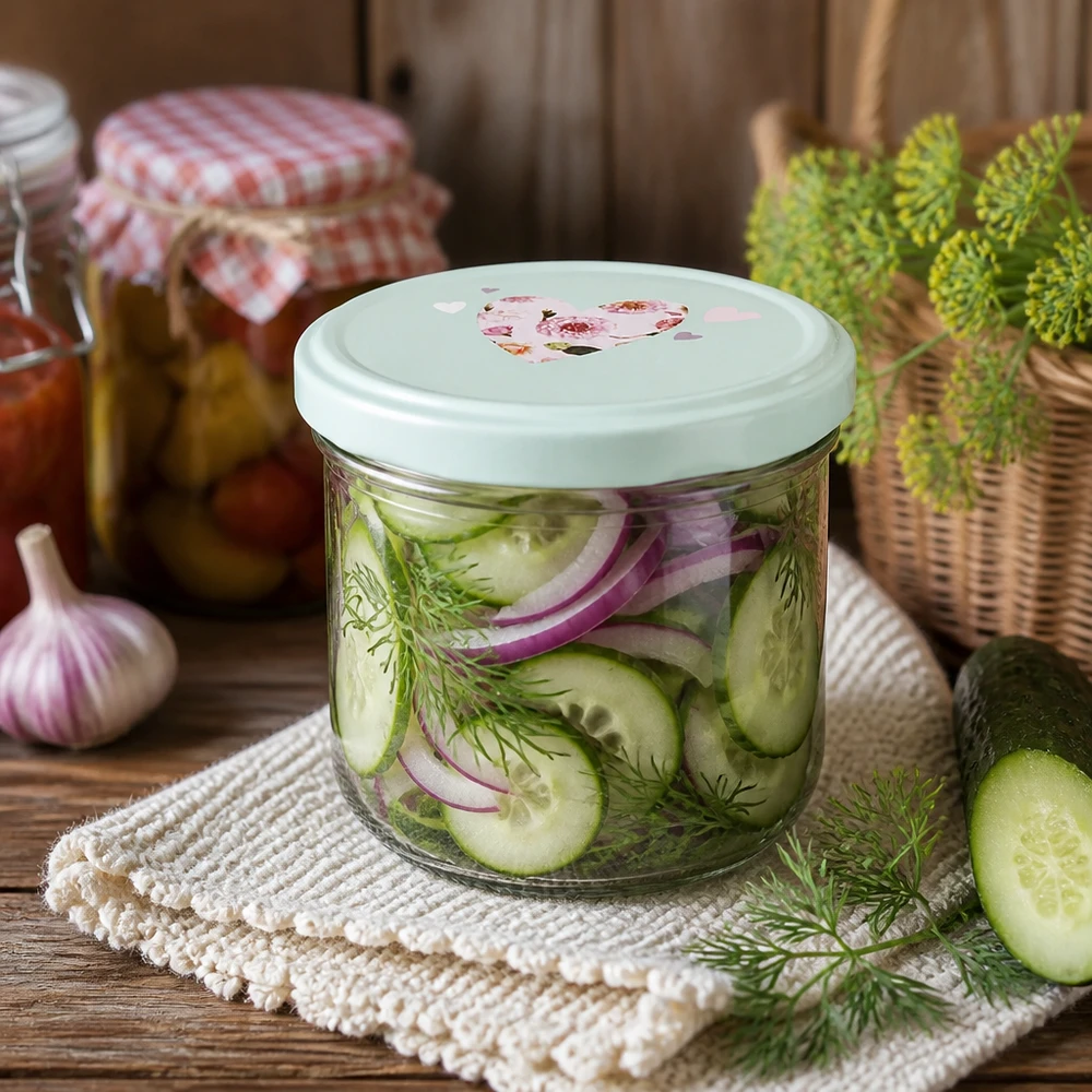 Tumbler de 260 ml + couvercle BasicSeal cur menthe UNiTWIST Pots de conserve 260ml avec couvercle BasicSeal pour cornichons marinés, aneth et oignons arrangés dans une cuisine rustique