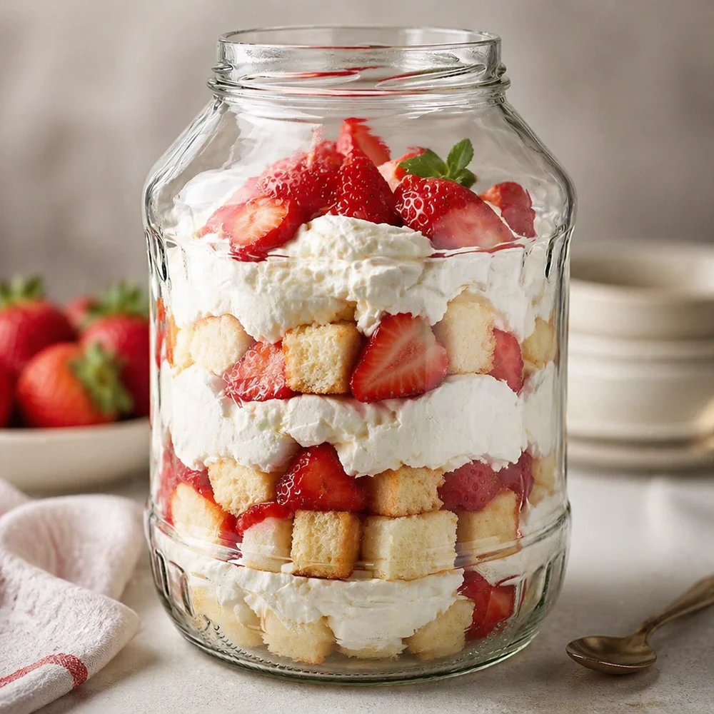 UNiTWIST Runda2650 Verre renversé 2650ml avec dessert stratifié de fraises crème et morceaux de gâteau TO100 Filetage verre à dessert