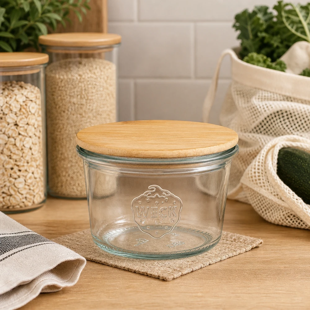 WECK Pot renversé 80ml RR60 Couvercle en bois Cuisine durable Organisation des provisions Conservation écologique Zero Waste
