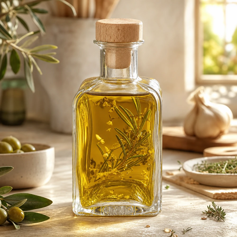Bocal en verre présenté pour les condiments et préparations aromatiques