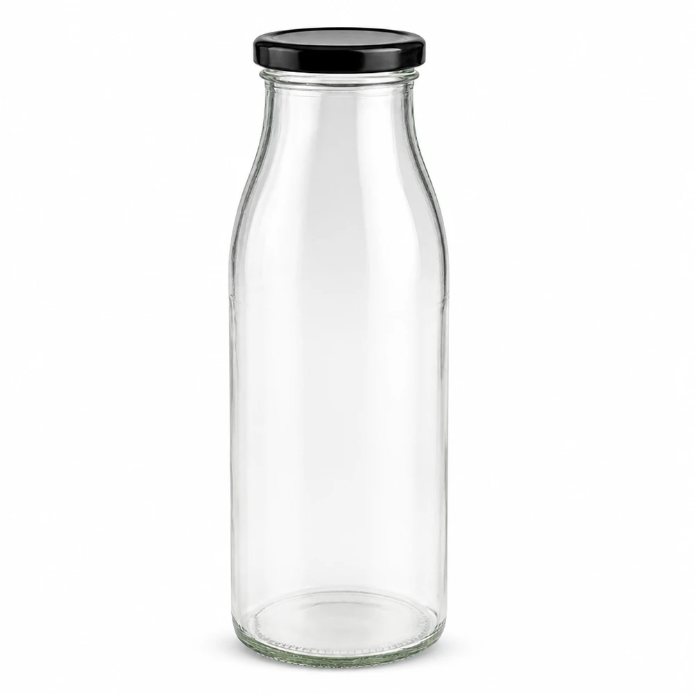 Bouteille en verre 500ml avec couvercle noir BasicSeal certifié UN transparent vide Photo produit