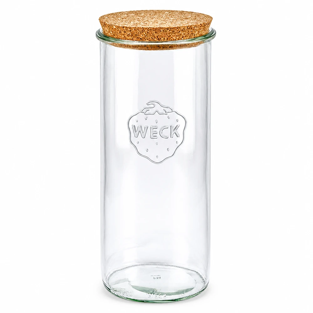 WECK Bocal en verre 1500ml RR100 avec bouchon en liège naturel Couvercle Bocal à conserves transparent
