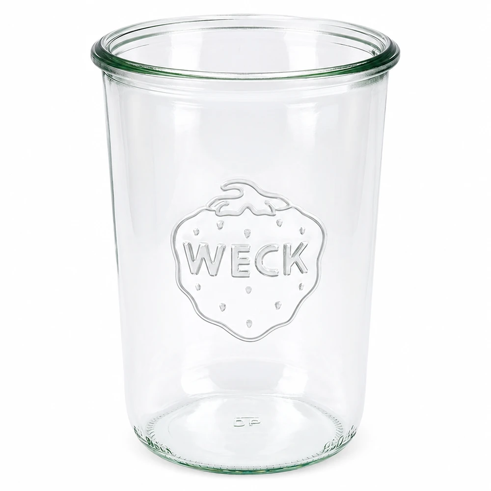 850ml bocal conique WECK RR100 WECK Verre renversé 850ml RR100 en verre clair avec logo gravé et bord de verre vert pour la mise en conserve et les provisions