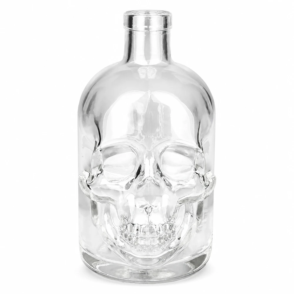 Bouteille en verre 500 ml « Jack » sans bouchon UNiTWIST® Bouteille en verre Jack 500ml avec design tête de mort sans bouchon UNiTWIST transparent Bouteille de spiritueux