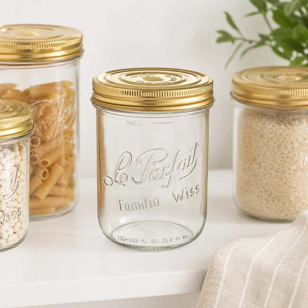 Le Parfait® Familia Wiss 1 kg Ø100 mm Bocal Bocal Familia Wiss 1020ml avec couvercle doré pour les conserves et le stockage dans la cuisine