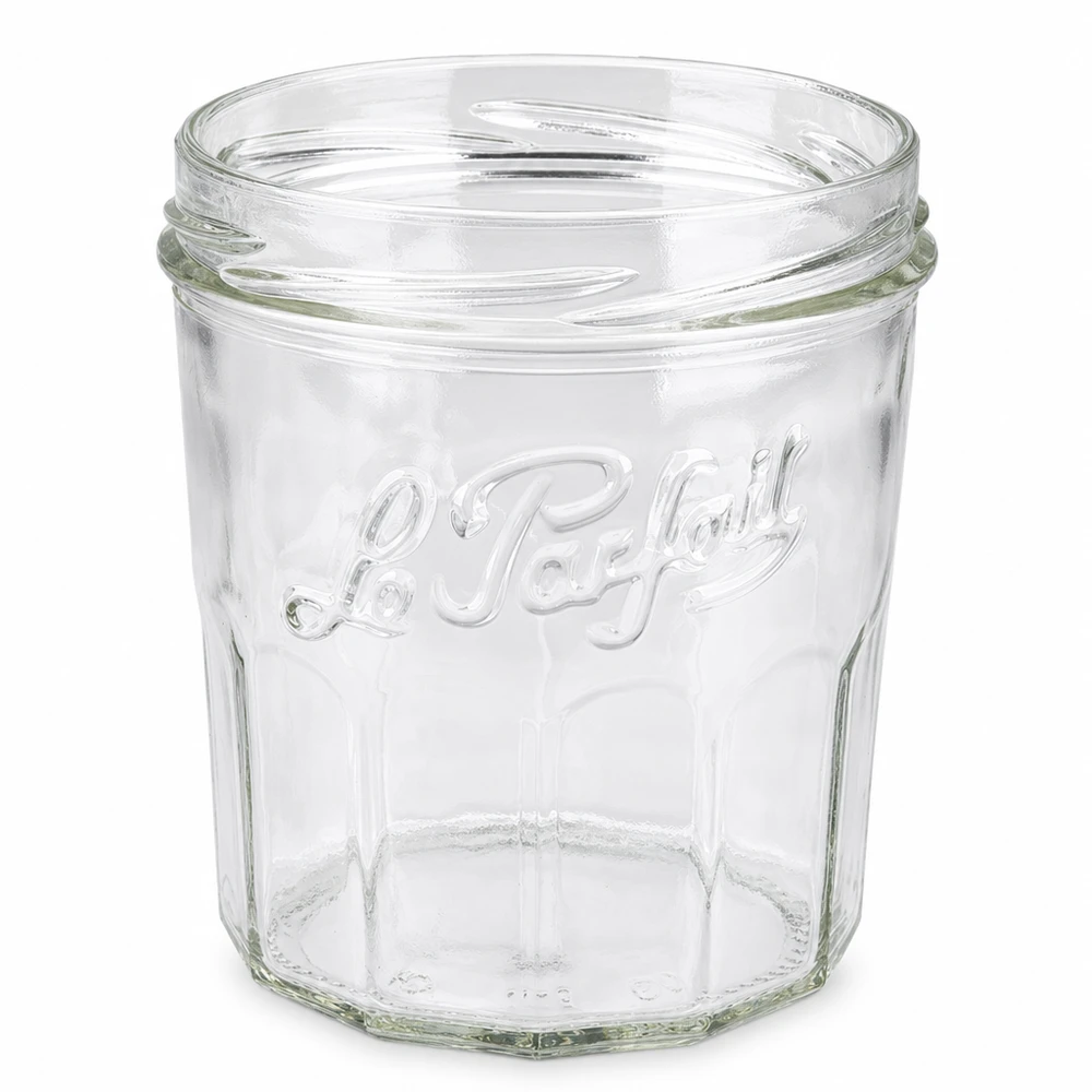 324ml Le Parfait bocal sans couvercle présente un design classique en relief et un filetage pour la confiture.