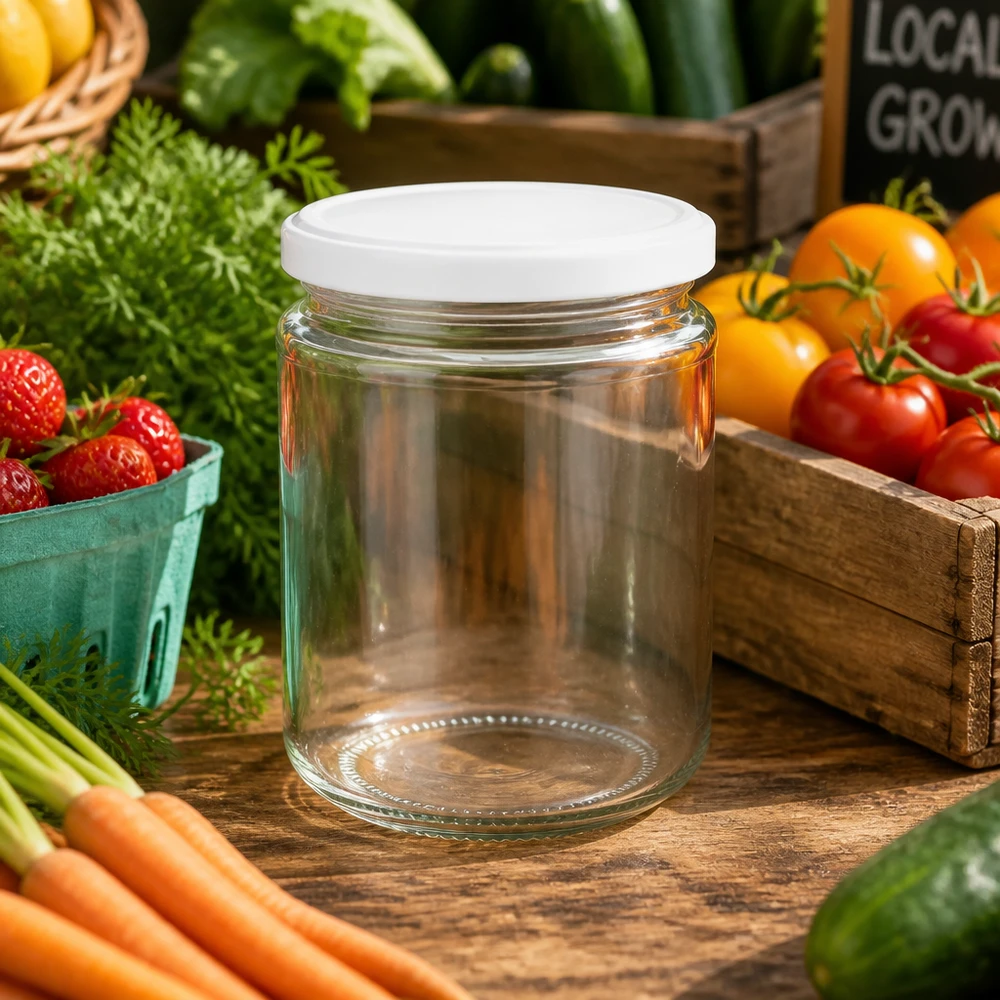 390ml bocal rond UNiTWIST avec couvercle blanc entre les légumes frais - bocal polyvalent pour conserves