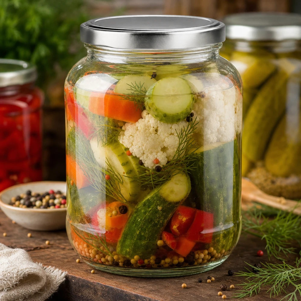 Bocal ovale de 370 ml avec couvercle BasicSeal pour les légumes marinés et les pickles à l'aneth et aux épices