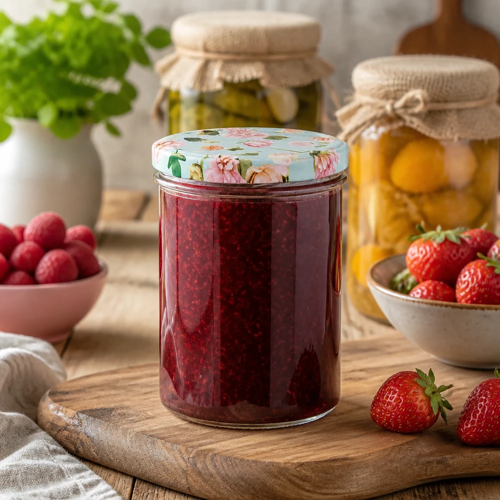 Verres de 435 ml + couvercle BasicSeal fleur menthe UNiTWIST 435ml Sturzglas mit Blumendeckel mint für selbstgemachte Marmelade Konfitüre aus Erdbeeren Beeren Küche dekorativ