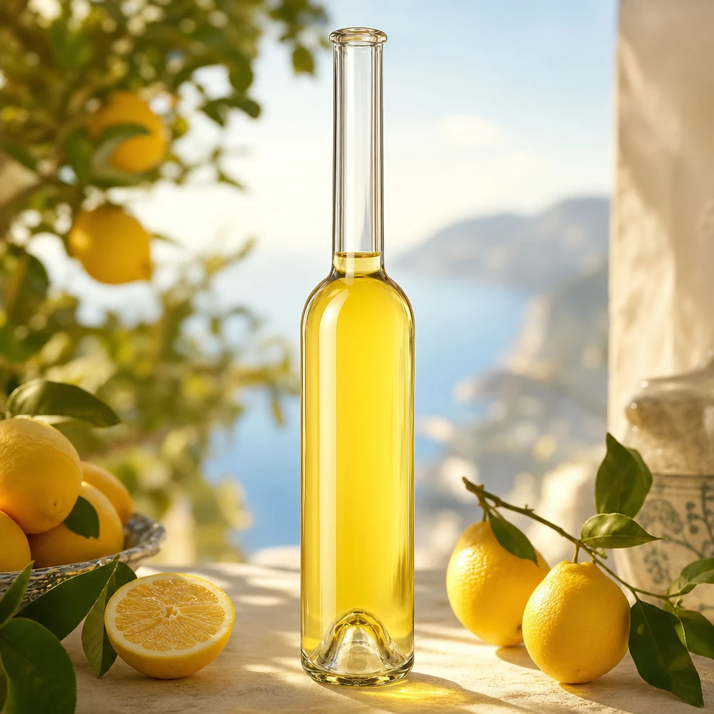 Bouteille en verre de 100ml Hugo à la liqueur de citron Limoncello ambiance méditerranéenne Côte Amalfitaine spécialités italiennes UNiTWIS