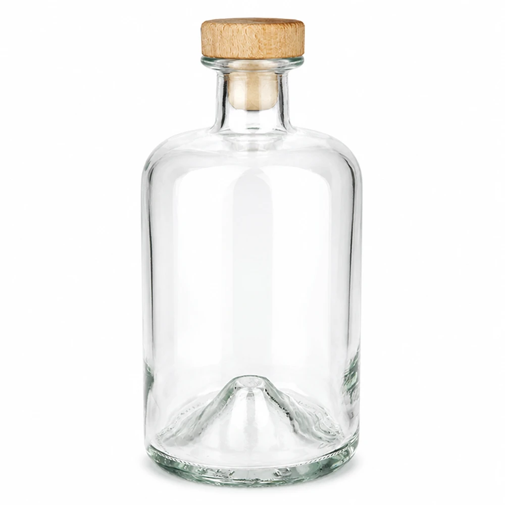 Bouteille en verre Sofia de 500ml avec bouchon à poignée en bois UNiTWIST transparent vide Photo du produit sur fond blanc