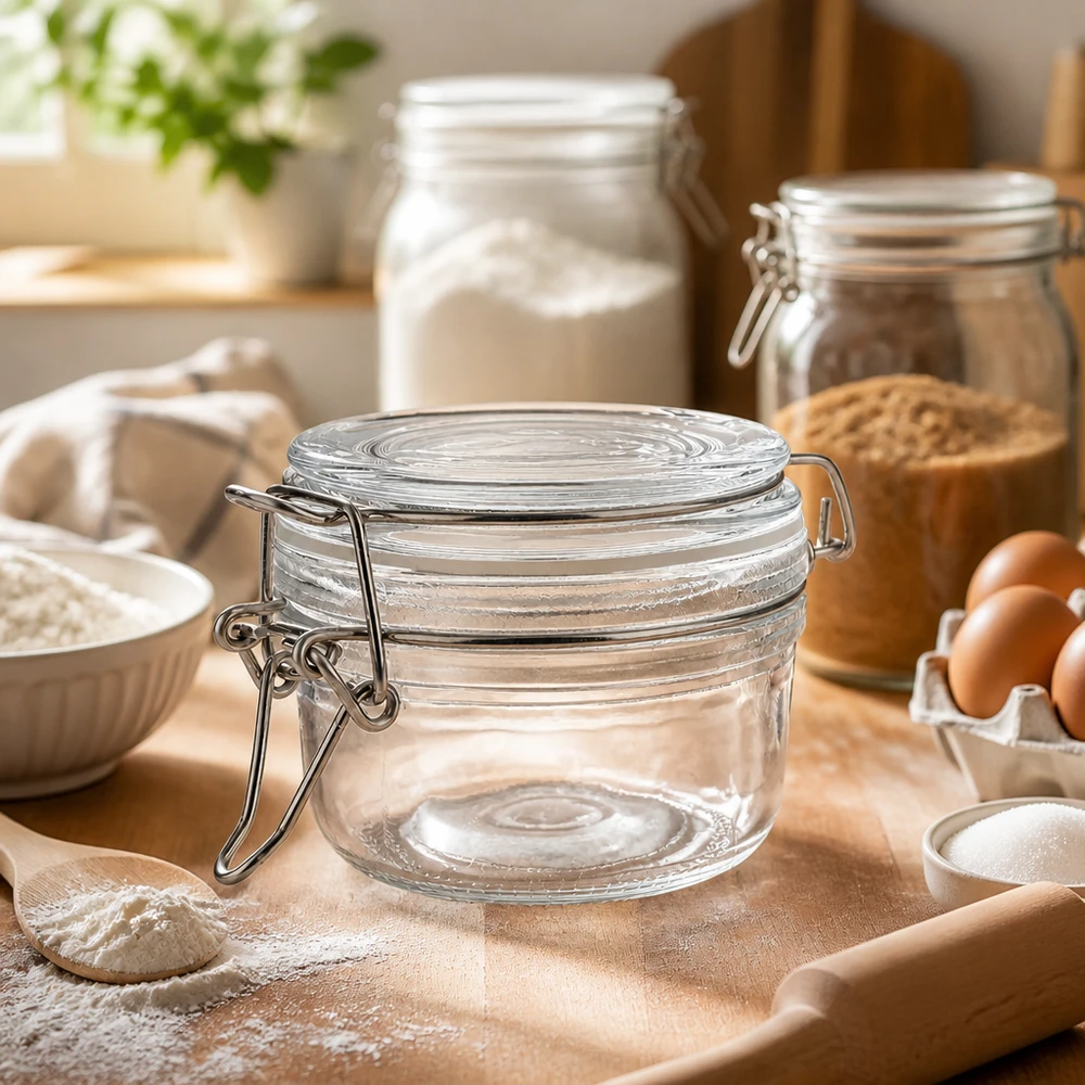 Pot de réserve 100ml type S avec fermeture à étrier UN.. Bocal à provisions de 100 ml de haute qualité avec anse métallique robuste pour une organisation professionnelle de la cuisine