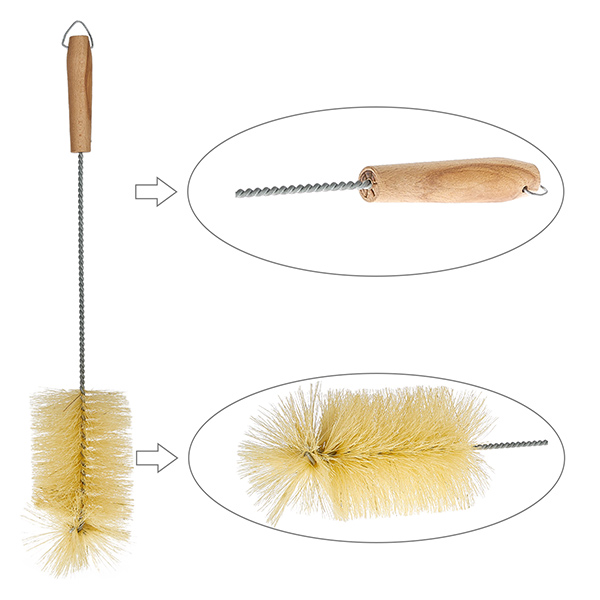 Brosse à verre avec manche en bois et détails de la tête