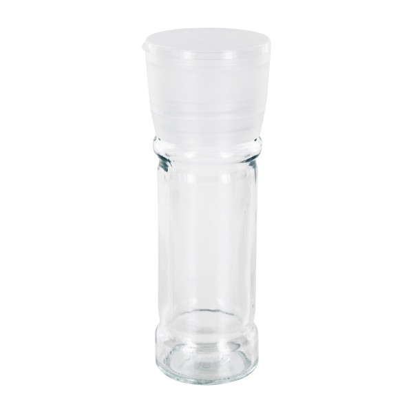 Pot à épices de forme cylindrique 100 ml avec filetage 41 mm, en verre clair avec couvercle à broyeur dévissable, transparent