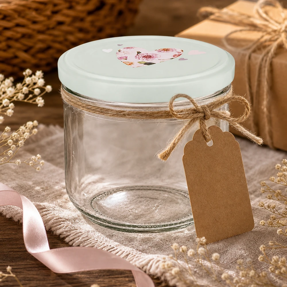 Tumbler de 260 ml + couvercle BasicSeal cur menthe UNiTWIST 260ml verre renversé vide avec couvercle BasicSeal motif coeur, emballage cadeau avec corde de jute et pendentif, décoration