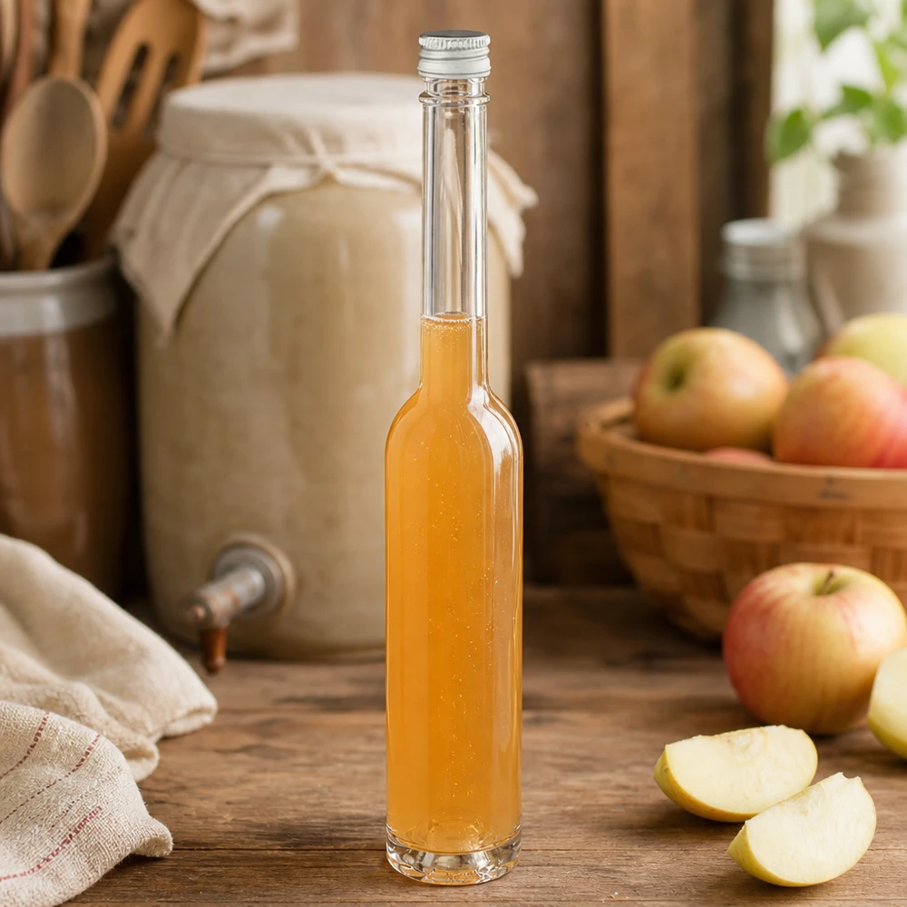 Bouteille en verre 100 ml « Toni » sans bouchon à vis UNiTWIST® Bouteille en verre Toni de 100 ml avec bouchon à visser argenté pour vinaigre et vinaigre balsamique