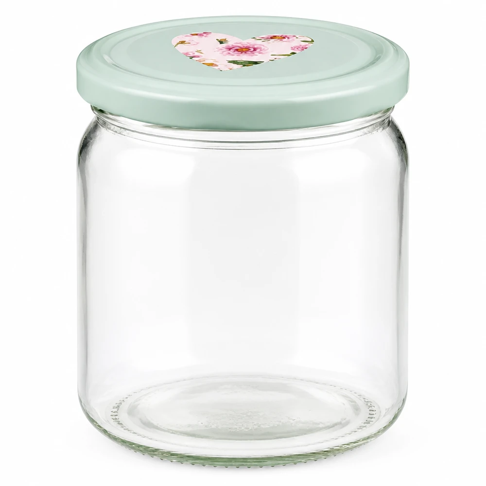 Pot rond 408 ml + couvercle BasicSeal cur menthe UNiTWIST Pot rond 408ml avec couvercle BasicSeal menthe avec motif coeur, pot vide pour confitures et conserves