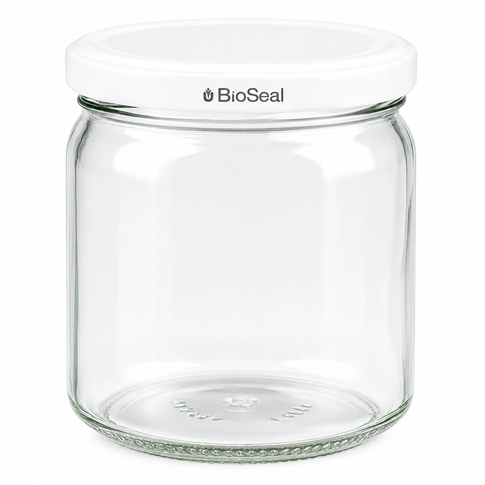 UNiTWIST Runda408 Pot de conservation avec couvercle blanc TO82 BioSeal - pot de conservation rond en verre pour la cuisine