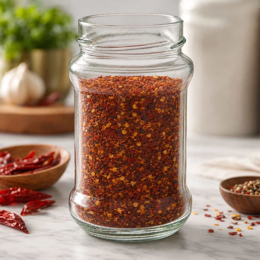 390ml Verre rond sans couvercle (TO66deep) UNiTWIST Bocal rond de 390ml rempli de mélange d'épices au chili UNiTWIST Runda390 TO66deep Bocal en verre pour la cuisine et les provisions