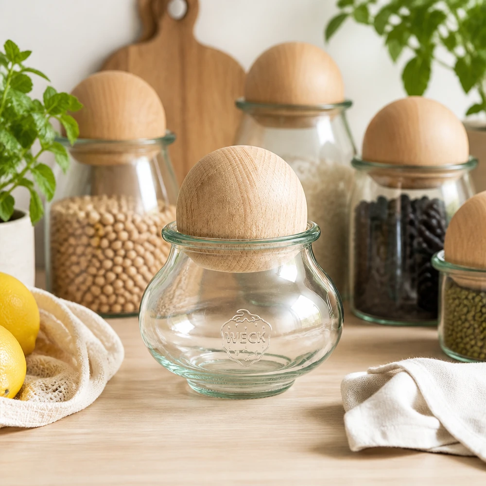 Mise en situation d’un bocal en verre pour les antipasti et légumes marinés