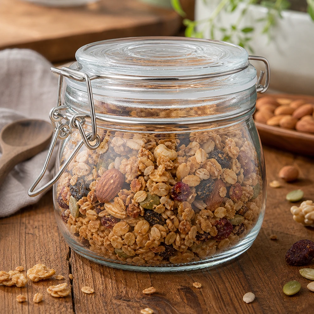 Pot de réserve 500ml type S avec fermeture à étrier UN.. Hochwertiges 500ml Vorratsglas mit Dichtungsring schützt Cerealien vor Feuchtigkeit und Luft