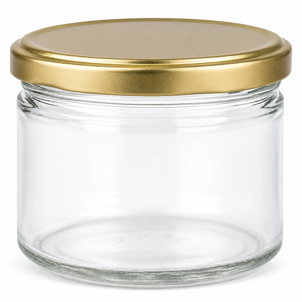 Pot à miel 700 g avec couvercle doré BasicSeal UNiTWIST Pot de miel vide de 700g avec couvercle doré à visser BasicSeal pour confitures et conserves de miel en verre clair